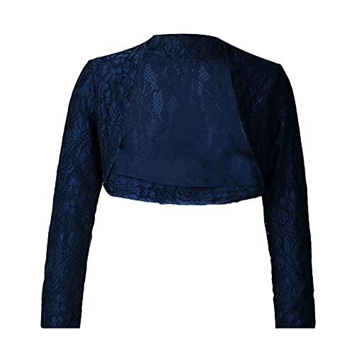 YOOJIA Mädchen Bolero Jacke Langarm Satin Schulterjacke Kommunionjacke festlich Bolero Cape mit Blumen für Hochzeit Kleid in Gr.74-140 Navy Blau E 152 von YOOJIA