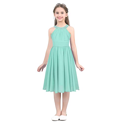 YOOJIA Mädchen Kleid Festlich Chiffon Prinzessin Blumenmädchenkleid Ärmellos Hochzeit Brautjungfer Kleid Karneval Party Kleider Sommerkleid Knielang 104-164 Mint Green 140 von YOOJIA