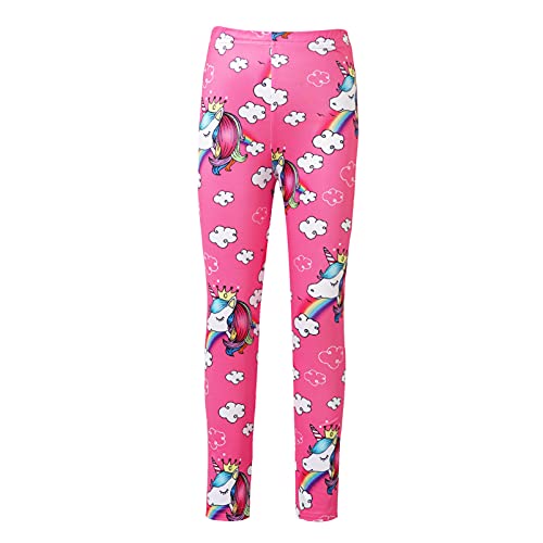 YOOJIA Mädchen Stretch-Leggings Knöchellange Hosen Einhörner Druchen Gymnastik Kleidung Hosen für Kinder 1-12 Jahre Hot Pink A 98-104 von YOOJIA