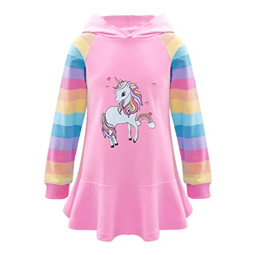 YOOJIA Mädchen Sweatshirt Langarm Kapuzenpullover Kapuzenkleid Baumwolle Langarmshirt Frühling Herbst Freizeit gr.98-164 B Rosa 134-140 von YOOJIA