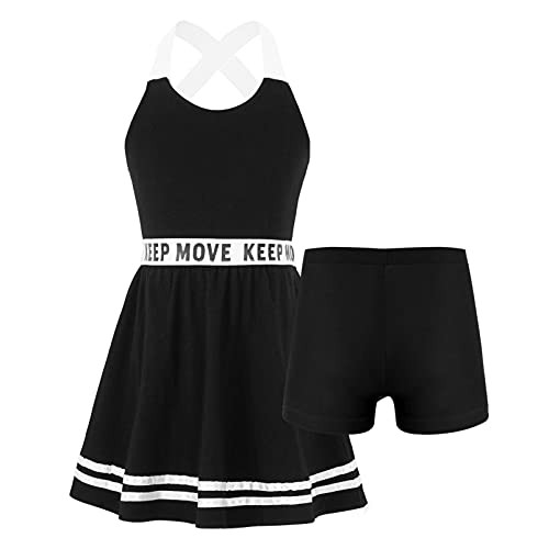 YOOJIA Mädchen Tanzkleid Ärmellos Sommerkleid Freizeitkleid Mit Unterhose Panties Sportanzug Tanzkleidung Sport Tennis Outfit Tanz Set Schwarz 158-164 von YOOJIA