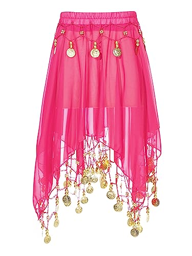 YOOJIA Mädchen Tanzrock Bauchtanz Rock Chiffon Tanz Mini Wickelröcke Bauchtänzerin Kostüm Samba Tango Modern Tanzkleidung Hot Pink 3-8 Jahre von YOOJIA