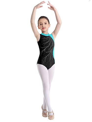 YOOJIA Mädchen Turnanzug Ärmellos Glänzend Gymnastikanzug Tanzen Kleidung Klassisch Trikot Gymnastik für Kinder 5-16 Jahre Grün 134-140 von YOOJIA