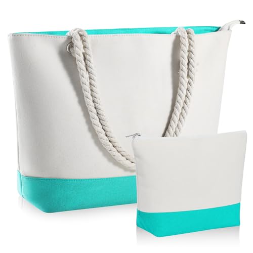 YOOLIFE Leinen-Strandtasche und Make-up-Tasche mit Reißverschluss, Reisezubehör, personalisiertes Geburtstagsgeschenk für Frauen und sie, Blau, X-Large, Einfarbig von YOOLIFE