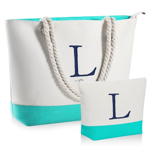 YOOLIFE Leinen-Strandtasche und Make-up-Tasche mit Reißverschluss, Reisezubehör, personalisiertes Geburtstagsgeschenk für Frauen und sie, Blau, X-Large, Größe L: von YOOLIFE