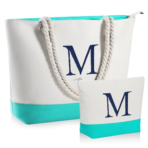 YOOLIFE Leinen-Strandtasche und Make-up-Tasche mit Reißverschluss, Reisezubehör, personalisiertes Geburtstagsgeschenk für Frauen und sie, Blau, X-Large, Größe M: von YOOLIFE
