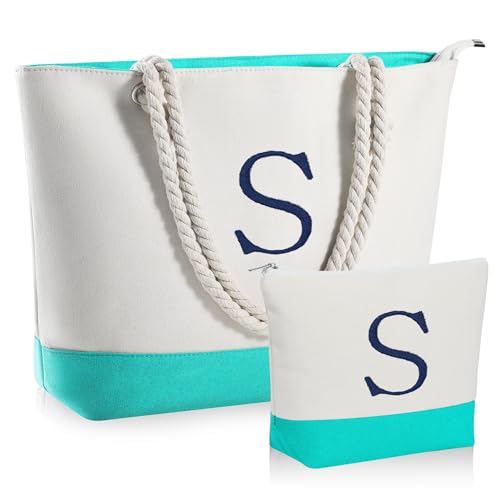 YOOLIFE Leinen-Strandtasche und Make-up-Tasche mit Reißverschluss, Reisezubehör, personalisiertes Geburtstagsgeschenk für Frauen und sie, Blau, X-Large, Größe S: von YOOLIFE