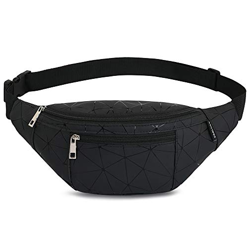 wasserdichte Bauchtasche für Damen Hüfttasche 3 Reißverschluss Handytasche Taschen Mädchen Umhängetaschen Wandern Outdoor Sport Running Hüfttasche Urlaub Geld Pouch Pack (02 Schwarz) von YOOLUAN