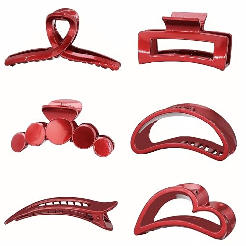 Rote glänzende Haarklammern, leicht, starker Halt, rutschfeste Klauen-Haarspangen für dickes und dünnes Haar und lockiges Haar, 90er-Jahre-Kieferklammern für Damen und Mädchen (Rot glänzend) von YOOOYOOO