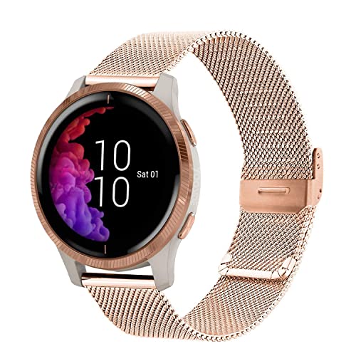 YOOSIDE Armband für Garmin Venu Sq 2 / Venu 2 Plus/Vivoactive 5, Edelstahl Masche Metall 20mm Ersatzarmband für Samsung Galaxy Watch 6/ Watch 5/Watch 4 (Roségold) von YOOSIDE