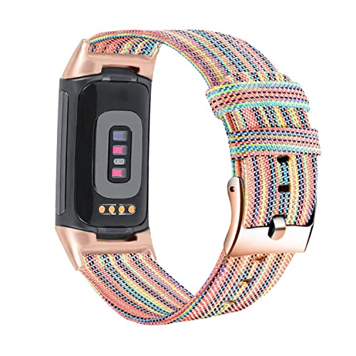 YOOSIDE Nylon Armband für Fitbit Charge 6 / Charge 5, Weiche bunte gewebte Leinwand Schnelltrocknender Damen Armbandriemen für Fitbit Charge 5 (Bunt) von YOOSIDE