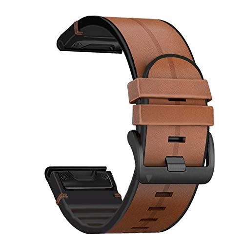 YOOSIDE Quick Fit 26mm Armband für Garmin epix Pro 51mm / Enduro/Fenix 7X / Fenix 6X / Fenix 5X / Instinct 2X, Echtleder+Silikon Schweißresistent Ersatzarmband Uhrenarmband für Tactic 7 Pro (Braun) von YOOSIDE