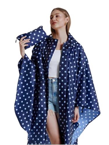 YOOTUKL Damen Wasserdicht Regenponcho Stilvoll Wiederverwendbar Rain Poncho Hiking Cycling Outdoor Mehrzweck Regenjacke Raincoat mit KapuzeTasche für Damen, Herren, Blauer Punkt von YOOTUKL