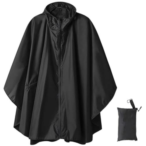 YOOTUKL Damen Wasserdicht Regenponcho Stilvoll Wiederverwendbar Rain Poncho Hiking Cycling Outdoor Mehrzweck Regenjacke Raincoat mit KapuzeTasche für Damen, Herren, Schwarz von YOOTUKL
