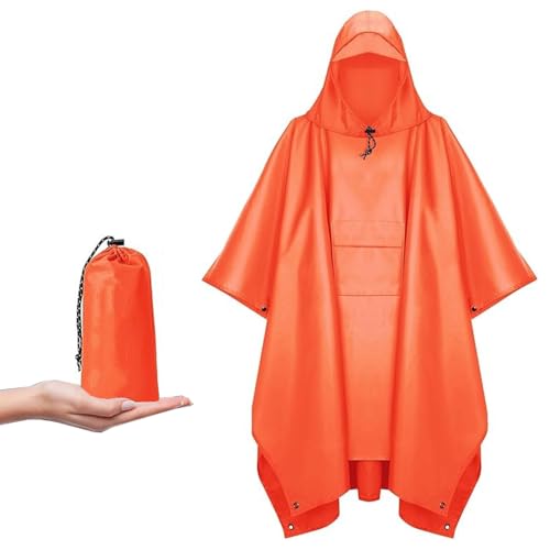 YOOTUKL Leicht Wasserdicht Regenponcho Herren & Damen Wiederverwendbar Ripstop Atmungsaktiver Mehrzweck Mehrzweck Regenjacke Outdoor mit Kapuze Ideal für im Freien Camping Wandern Angeln, Orange von YOOTUKL