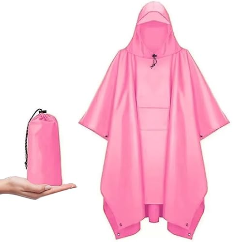 YOOTUKL Leicht Wasserdicht Regenponcho Herren & Damen Wiederverwendbar Ripstop Atmungsaktiver Mehrzweck Mehrzweck Regenjacke Outdoor mit Kapuze Ideal für im Freien Camping Wandern Angeln, Pink von YOOTUKL