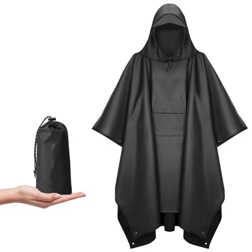YOOTUKL Leicht Wasserdicht Regenponcho Herren & Damen Wiederverwendbar Ripstop Atmungsaktiver Mehrzweck Mehrzweck Regenjacke Outdoor mit Kapuze Ideal für im Freien Camping Wandern Angeln, Schwarz von YOOTUKL