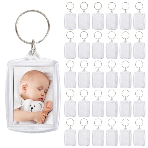 YOPEUC 30 Stück Acryl Schlüsselanhänger Foto Beidseitig, 5,5*4 cm Schlüsselanhänger Blanko Foto Personalisierter Schlüsselanhänger, Transparent Schlüsselanhänger Selbst Gestalten für Familie & Paare von YOPEUC