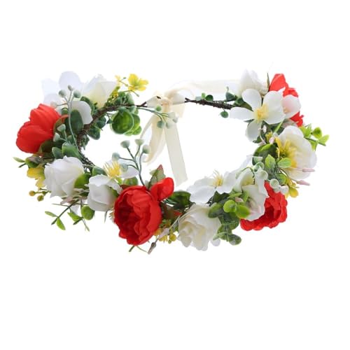 Boho Handgemachtes Seiden Pfingstrosenkranz Stirnband for Brautjungfern Verstellbares Florales Haar Accessoire(Rot) von YOPI