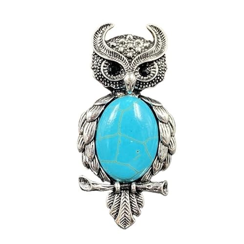 Brosche mit Eulenanhänger und eingelegtem Naturkristall-Edelstein – Mehrfarbige Halskette und Ansteckblume mit doppeltem Verwendungszweck(Blueturquoise(synthetic)) von YOPI