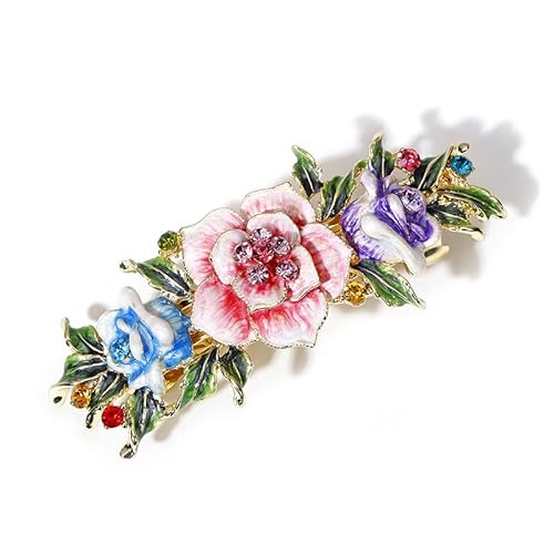 Cloisonné-Haarnadel, horizontaler Clip – Damen-Kristall-Strass-Federclip-Schmuck im Retro-Stil(Multicolored) von YOPI