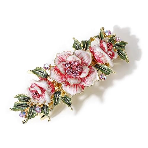Cloisonné-Haarnadel, horizontaler Clip – Damen-Kristall-Strass-Federclip-Schmuck im Retro-Stil(Rot) von YOPI