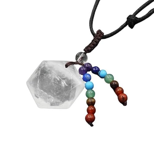 Halskette mit sechszackigem Stern-Anhänger mit sieben Steinperlen – handgefertigter Seilschmuck für spirituelle Heilung und Mode, Einheitsgröße von YOPI