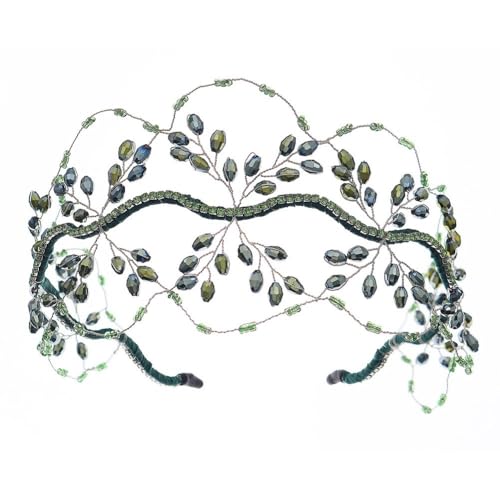 Handgemachte Kristallperlen Hochzeit Krone Braut Haarband for Hochzeitsfeier Haarschmuck(green) von YOPI