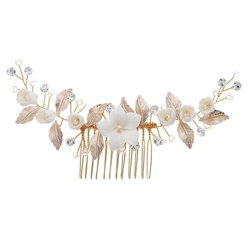 Handgemachter Braut Haarkamm Hochzeitskleid Hochsteckfrisur Haarstyling Haarschmuck weißer Keramik Blumenkamm von YOPI