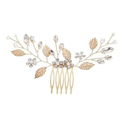 Handgemachter Hanfu Haarkamm Brautschmuck mit Strasssteinen und Blattdesign for Hochzeiten(Gold) von YOPI