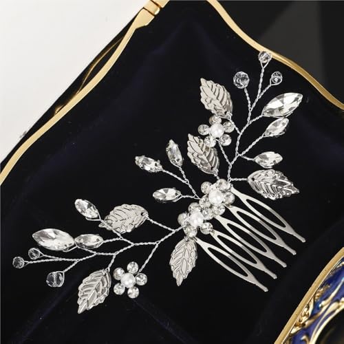 Handgemachter Hanfu Haarkamm Brautschmuck mit Strasssteinen und Blattdesign for Hochzeiten(Silver) von YOPI