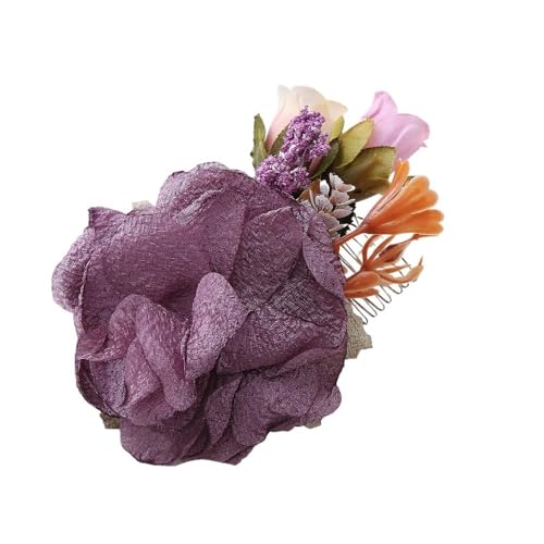 Handgemachter Pfingstrose Stoff Blumen Clip Kamm for Braut und Brautjungfern Floral Haar Accessoire(Lila) von YOPI