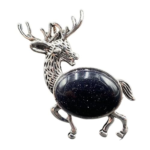 Mehrfarbige Halskette mit Elch-Anhänger und Rehkitz-Brosche mit eingelegtem Edelstein – einzigartiges Muschel-Design(BlueSand (composite)) von YOPI