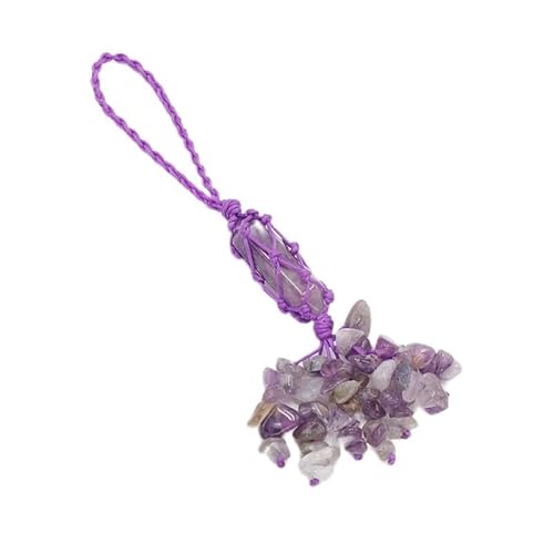 Natürlicher mehrfarbiger Edelstein-Kristall-Anhänger in Form eines sechseckigen Kegels – DIY gewebtes Stein-Ornament for Aufhängen im Auto(Amethyst) von YOPI