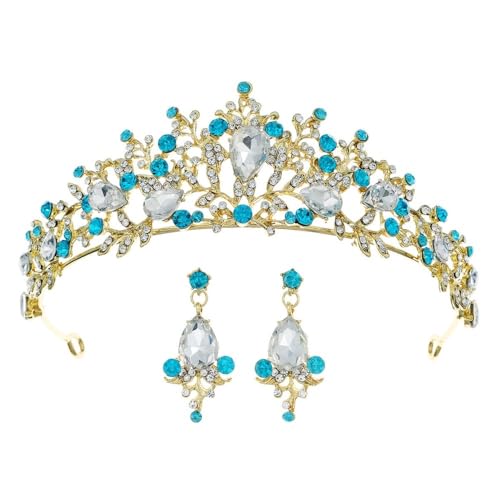 Prinzessin Krone Retro Gericht Stil Kopfbedeckung Wasser Tropfen Ohrringe Set Party Prom Krone von YOPI