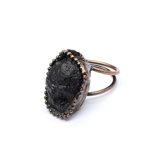 Säulenring aus natürlichem blauem Kristall - verstellbarer Ring mit original Vulkanstein, One Size von YOPI