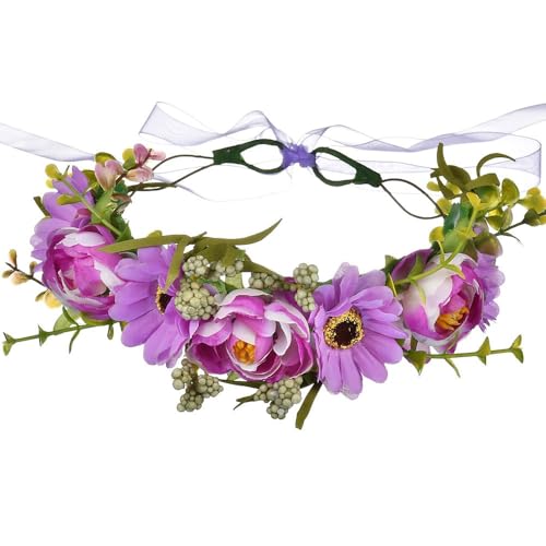 Stirnband mit Blumenkranz for Brautjungfern, verstellbare Muschel-Kopfbedeckung for Urlaub und besondere Anlässe(Lila) von YOPI