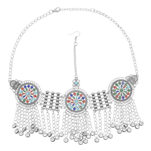 Stirnkette im Ethno-Stil mit Diamanthohlglöckchen und Quasten – Bohemian-Haarband for Festivals und Partys(Paragraphsilver) von YOPI