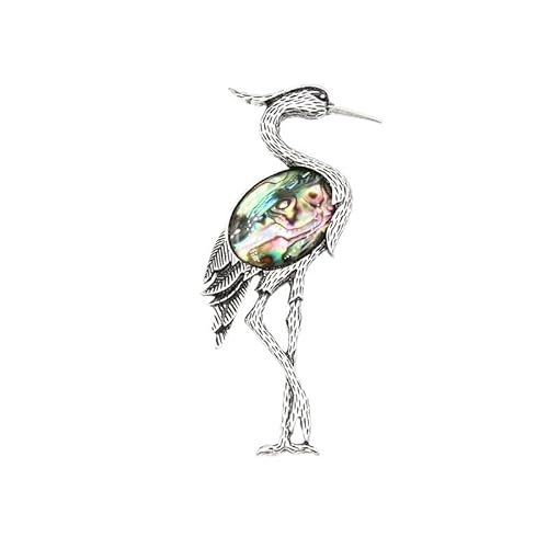 Trendy Brosche mit mehrfarbigem Muschelanhänger – Mandschurenkranich-Design(Abalone) von YOPI