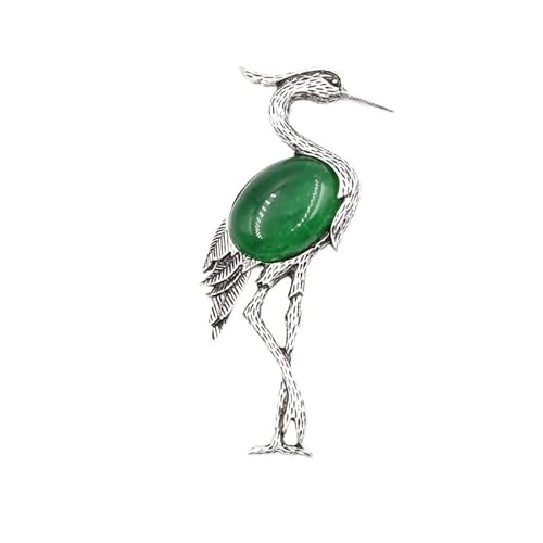 Trendy Brosche mit mehrfarbigem Muschelanhänger – Mandschurenkranich-Design(Greenagate) von YOPI