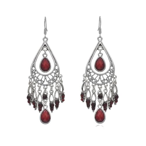 Vintage Böhmische Wassertropfen Quaste Ohrringe for Frauen Retro Style Statement Schmuck(FE101120Red) von YOPI