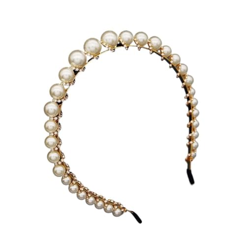Vintage Kopfbedeckungen Handgefertigte Strasssteine ​​Breite Krempe Druck Haarschmuck Hochzeitskleid Perlen Haarband(Gold) von YOPI