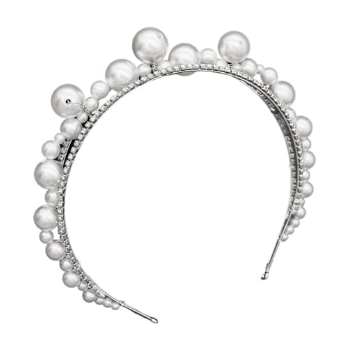 Vintage Kopfbedeckungen Handgefertigte Strasssteine ​​Breite Krempe Druck Haarschmuck Hochzeitskleid Perlen Haarband(Silver) von YOPI