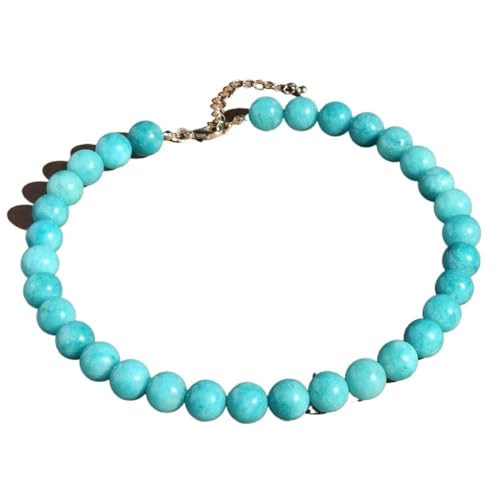 YOPI 12 mm Natursteinkette for Damen | Halskette mit rosa Kristallperlen | Langlebiger und stilvoller Schmuck(Aquamaro) von YOPI