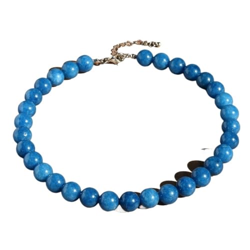 YOPI 12 mm Natursteinkette for Damen | Halskette mit rosa Kristallperlen | Langlebiger und stilvoller Schmuck(Blueapatite) von YOPI