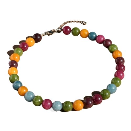 YOPI 12 mm Natursteinkette for Damen | Halskette mit rosa Kristallperlen | Langlebiger und stilvoller Schmuck(ColoredTourmaline) von YOPI
