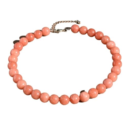 YOPI 12 mm Natursteinkette for Damen | Halskette mit rosa Kristallperlen | Langlebiger und stilvoller Schmuck(Sunstone) von YOPI
