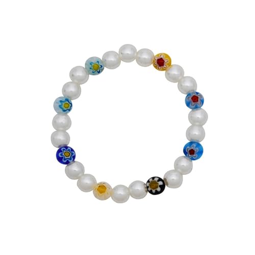 YOPI 2-teiliges Stretch-Armband-Set mit farbigen Glasurblumen und Perlenarmbändern for Frauen, perfektes Geschenk for die Freundin von YOPI