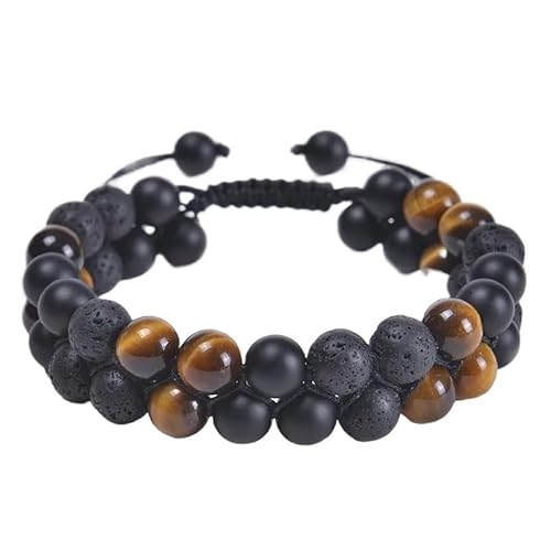 YOPI 8MM Naturstein verstellbares Doppelschichtarmband handgewebter Perlenschmuck for Männer und Frauen(Pure Gold Color) von YOPI