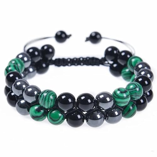 YOPI 8MM Naturstein verstellbares Doppelschichtarmband handgewebter Perlenschmuck for Männer und Frauen(Titanium Plated) von YOPI